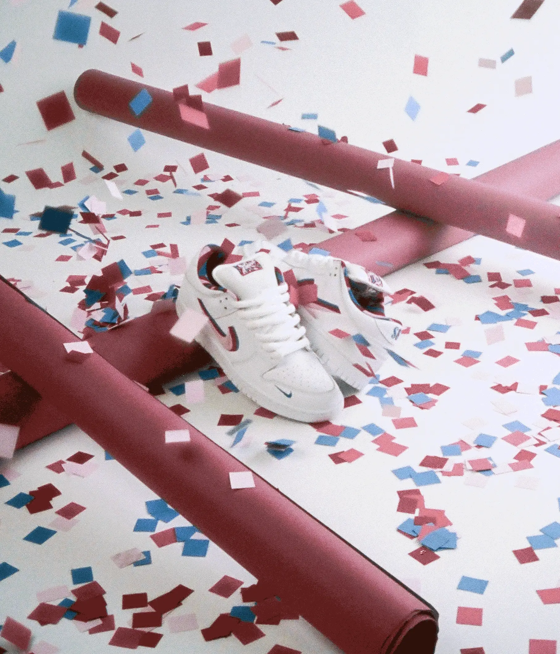 Nike SB x Parra Dunk Low OG Shoes - White / Pink Rise - Gym Red - Military Blue - Image 10