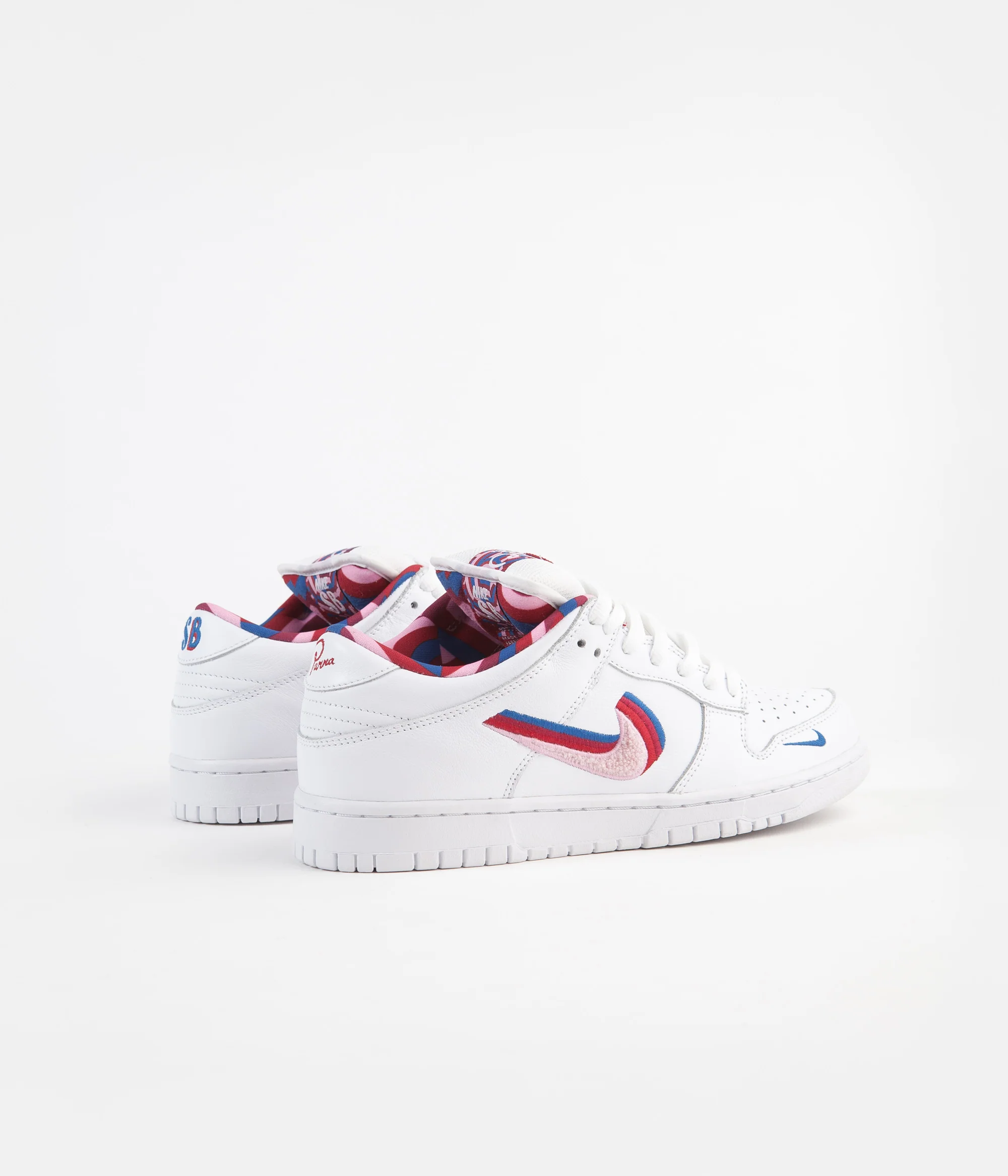 Nike SB x Parra Dunk Low OG Shoes - White / Pink Rise - Gym Red - Military Blue - Image 5