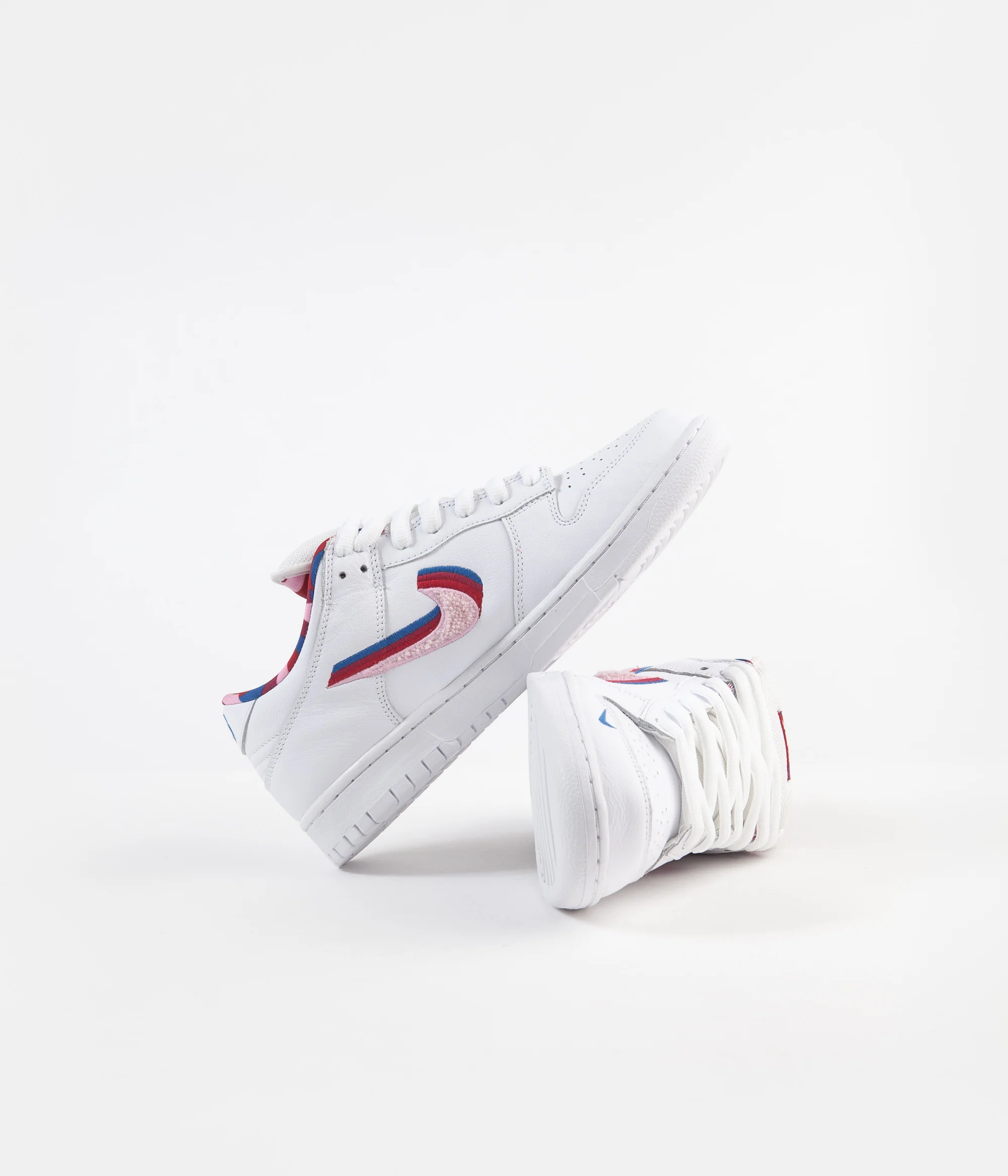 Nike SB x Parra Dunk Low OG Shoes - White / Pink Rise - Gym Red - Military Blue - Image 6