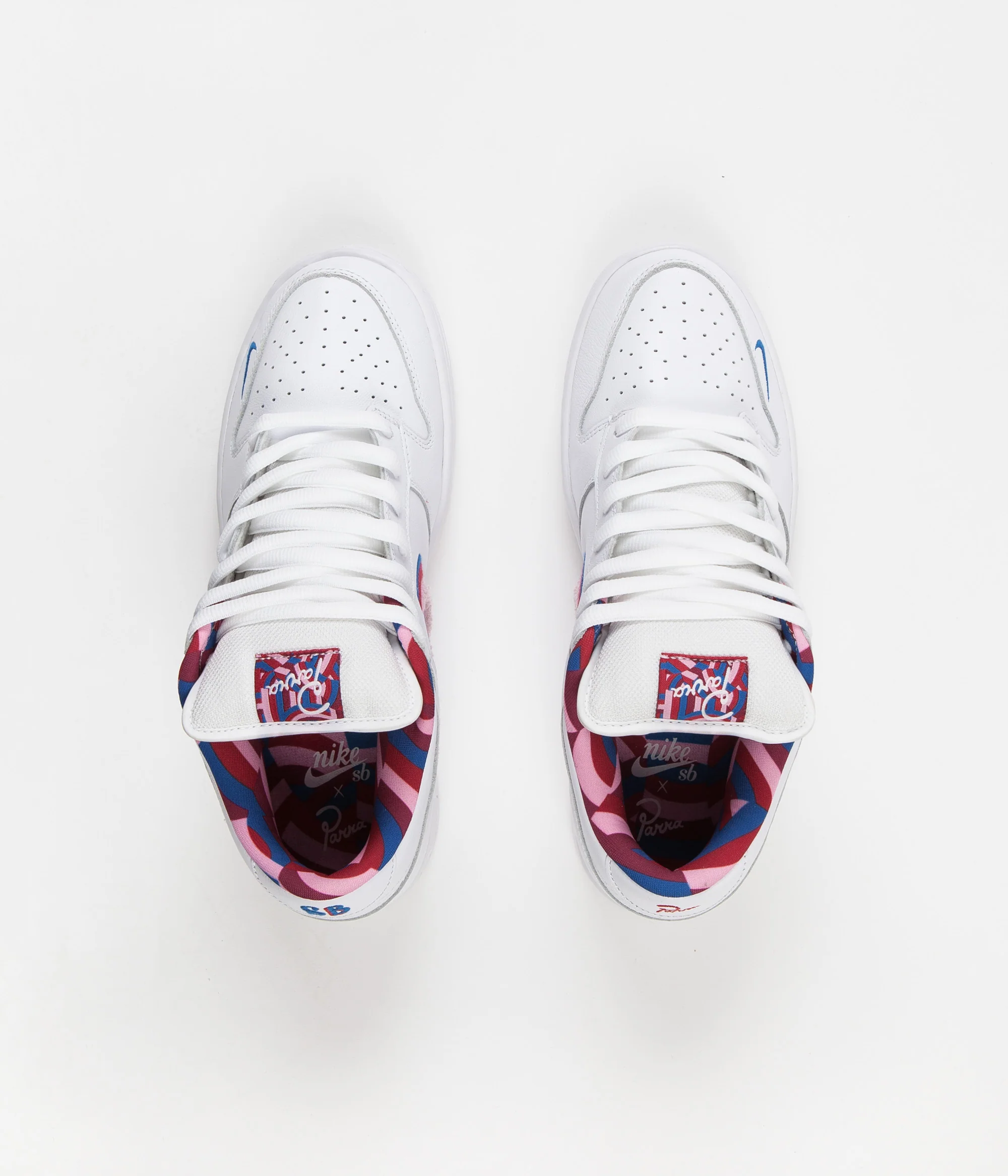 Nike SB x Parra Dunk Low OG Shoes - White / Pink Rise - Gym Red - Military Blue - Image 8