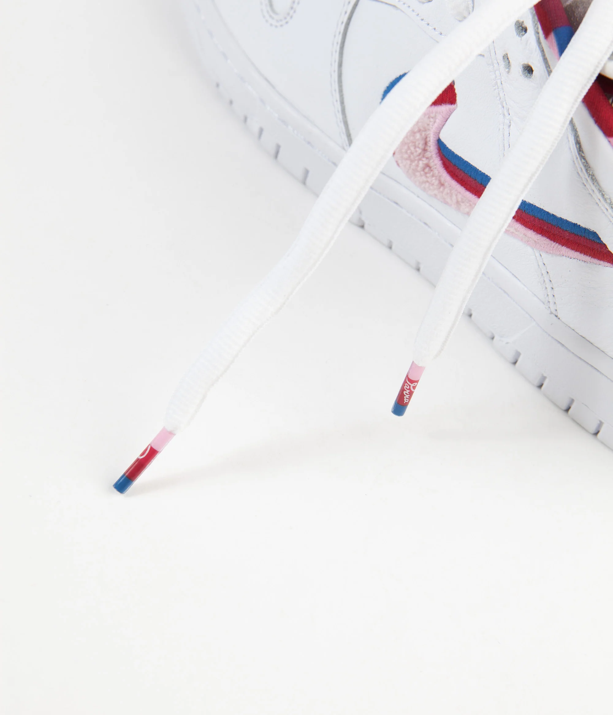Nike SB x Parra Dunk Low OG Shoes - White / Pink Rise - Gym Red - Military Blue - Image 9