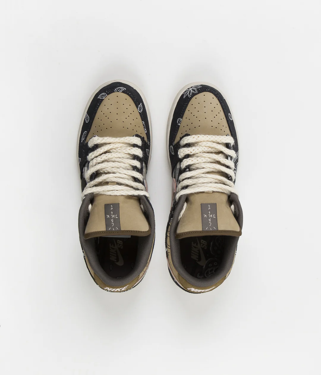 Nike SB x Travis Scott Dunk Low Premium Shoes - Black / Black - Parachute Beige - Petra Brown - Image 14